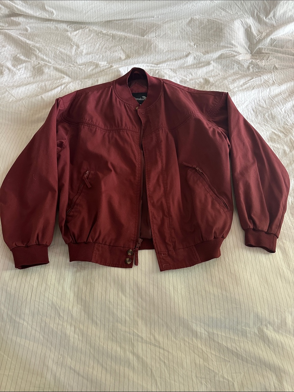 Vintage Windbreaker - Men's Burgundy Bomber Jacket - Classic Zip Front